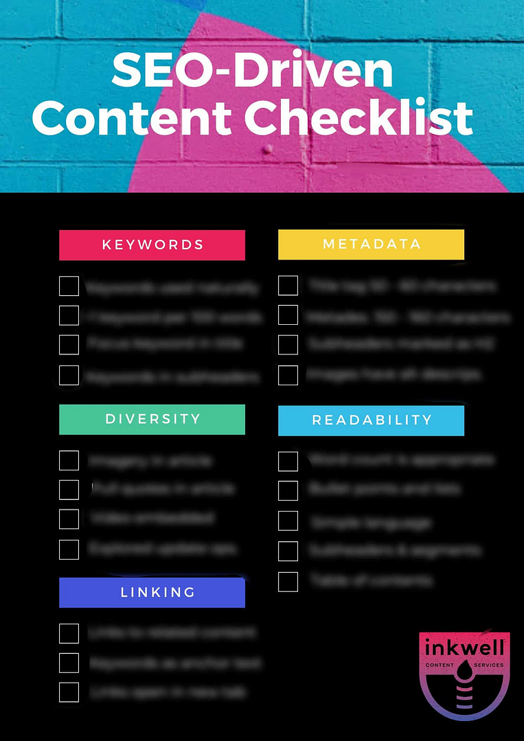 SEO Content Drive Checklist Teaser Image | Inkwell Content
