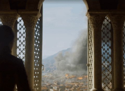 A .gif of a scene from Game of Thrones, where Tommen leaps to his death from a window